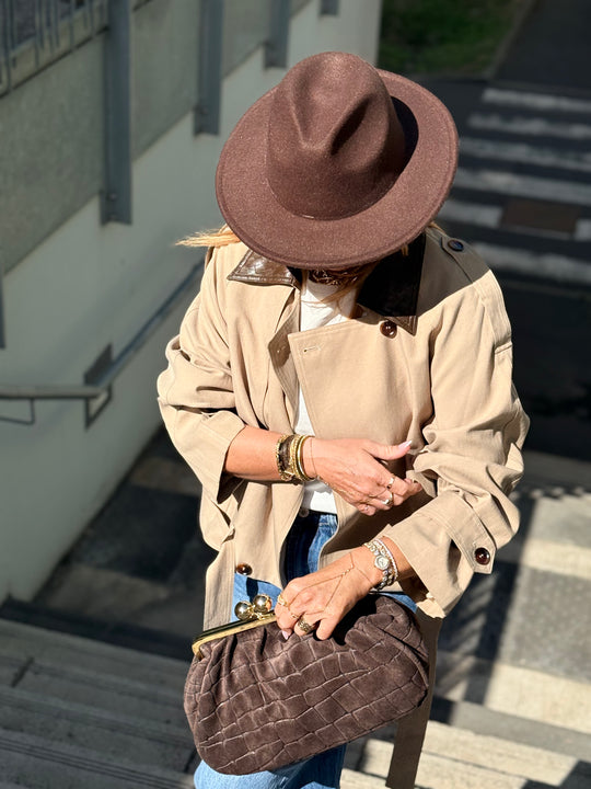 Veste court col similicuir choco