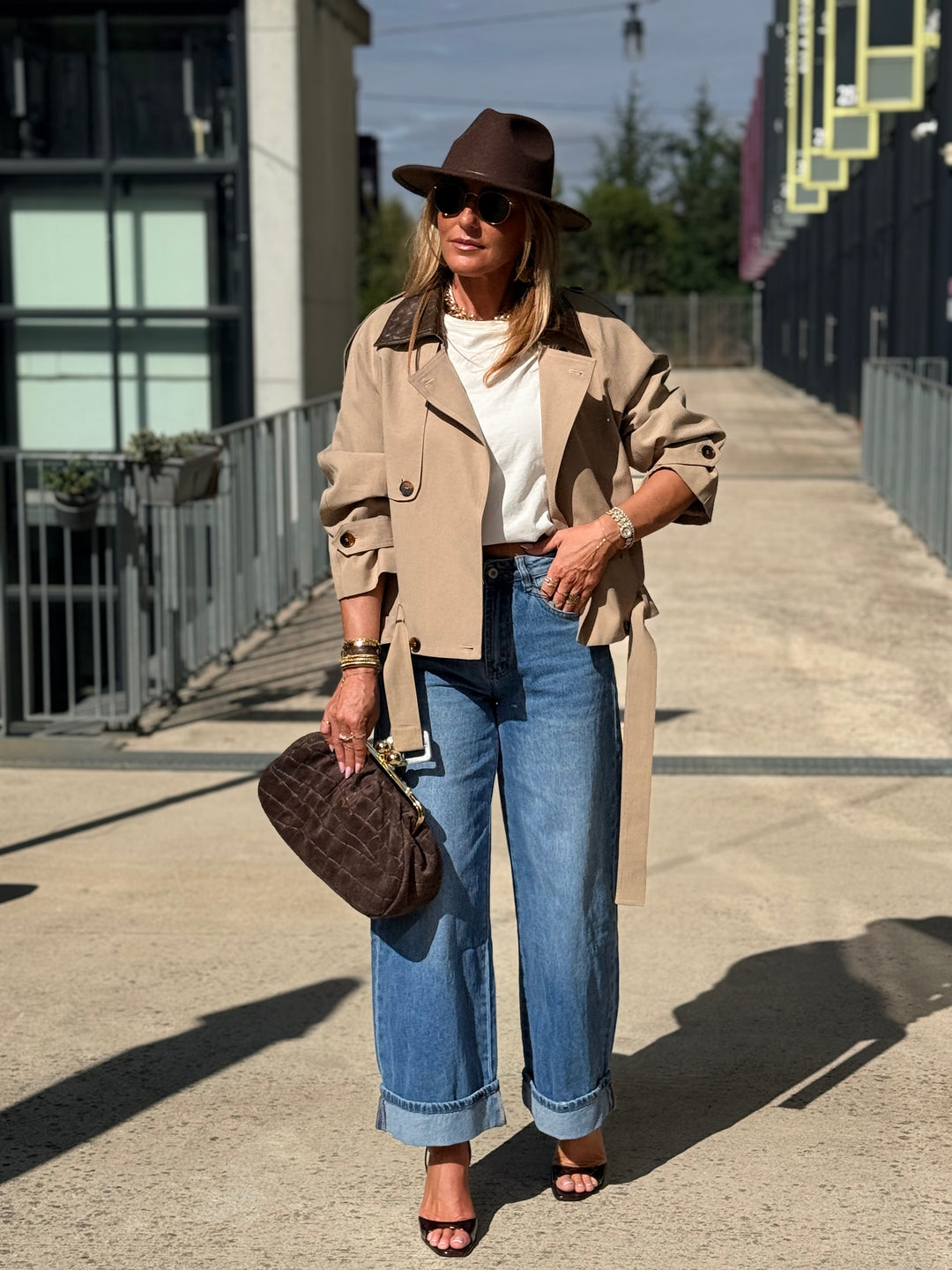 Veste court col similicuir choco