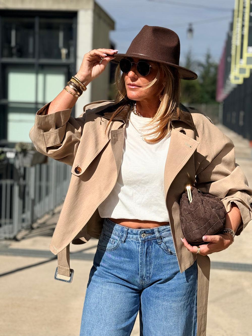 Veste court col similicuir choco