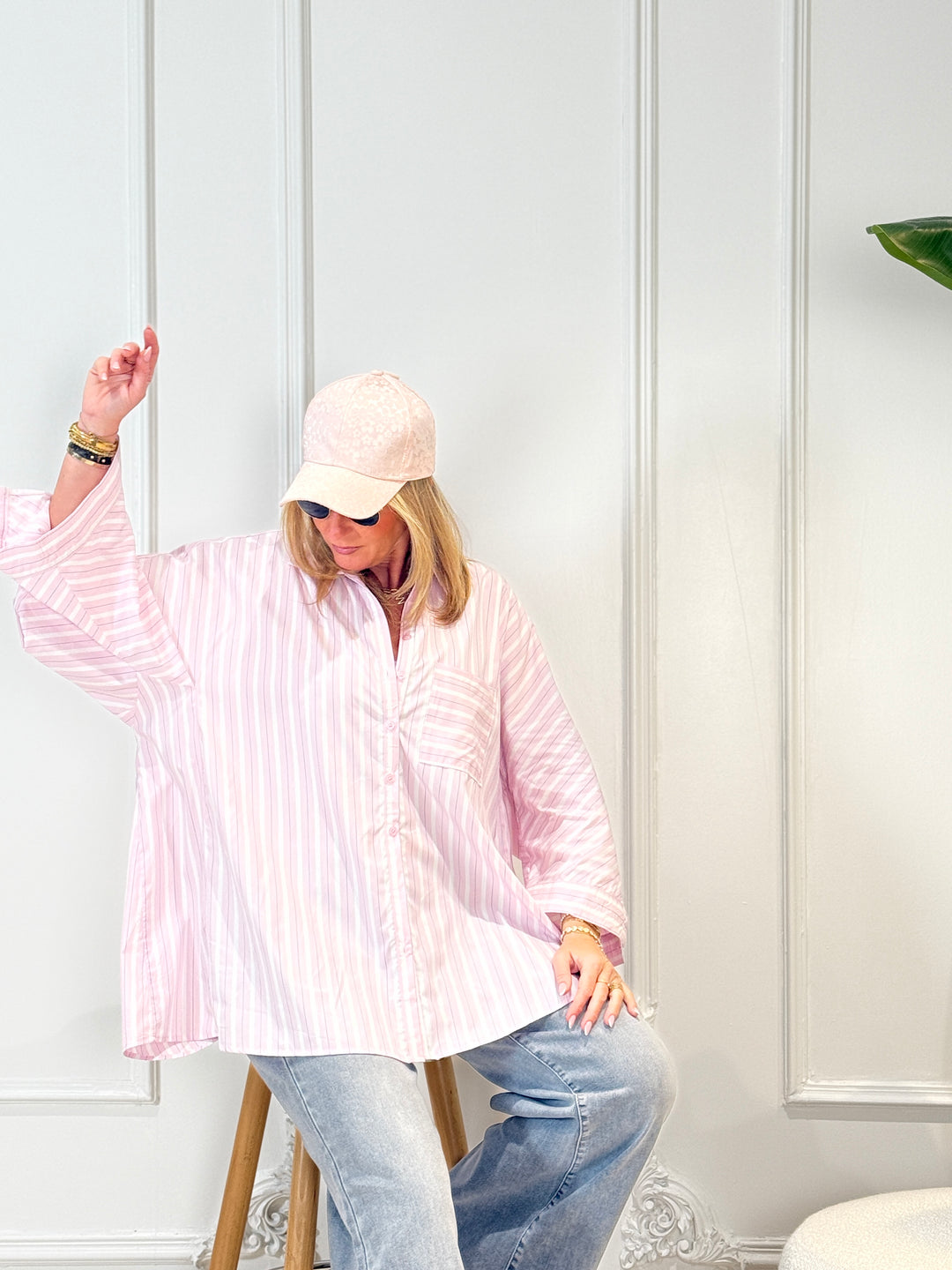 Chemise rayure maxi oversize 977 Rose