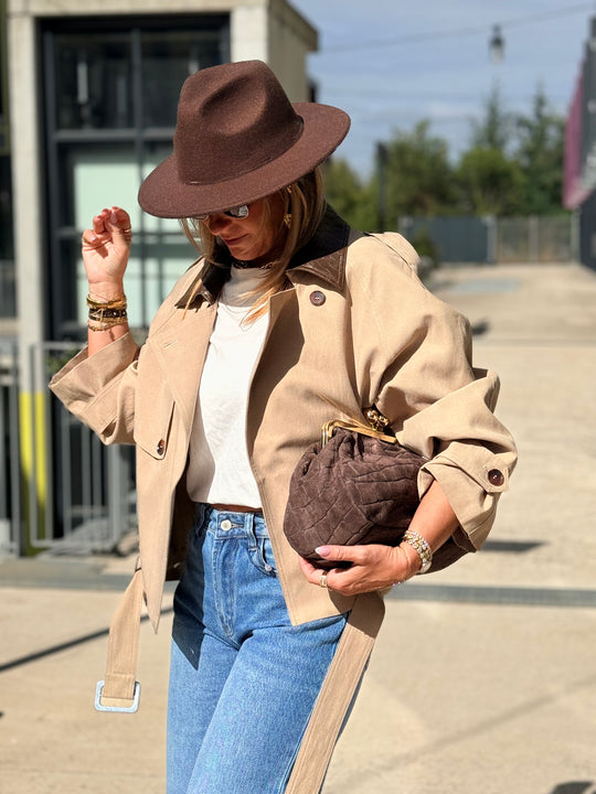 Veste court col similicuir choco