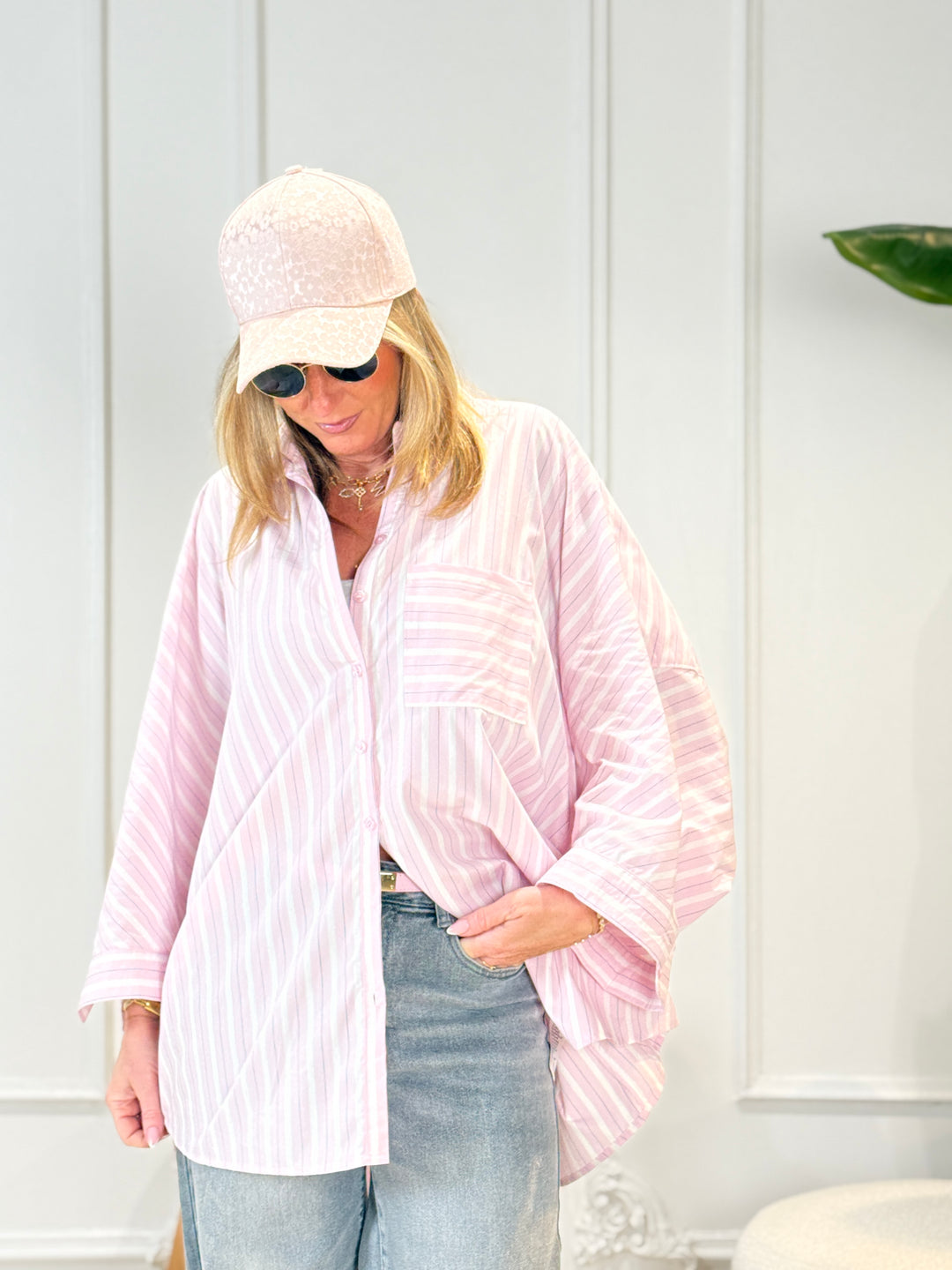 Chemise rayure maxi oversize 977 Rose