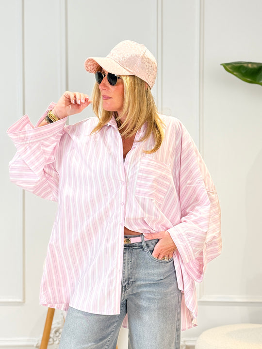 Chemise rayure maxi oversize 977 Rose