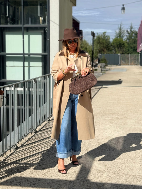 Veste long col similicuir choco