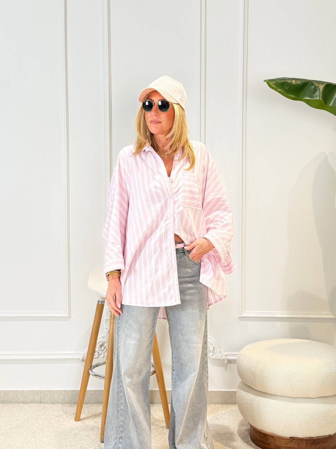 Chemise rayure maxi oversize 977 Rose