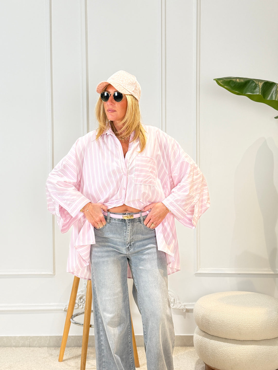 Chemise rayure maxi oversize 977 Rose