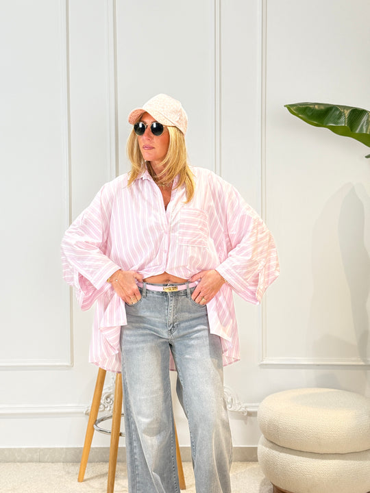 Chemise rayure maxi oversize 977 Rose