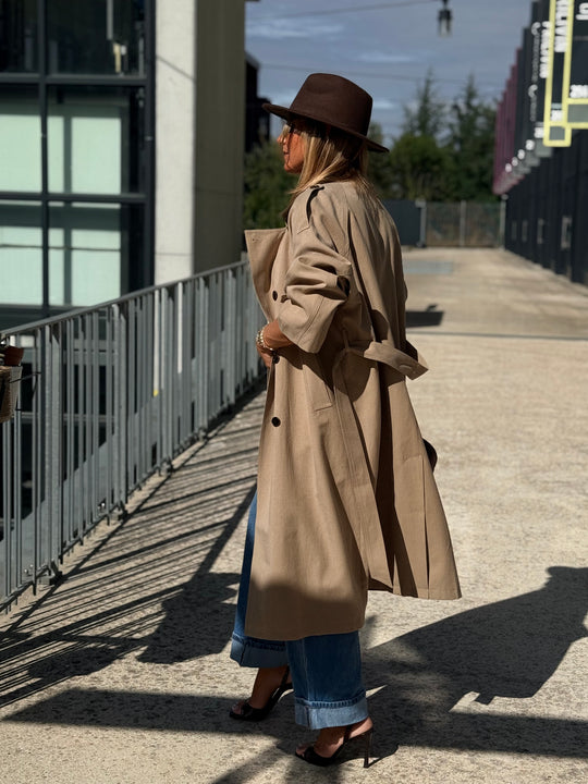 Veste long col similicuir choco