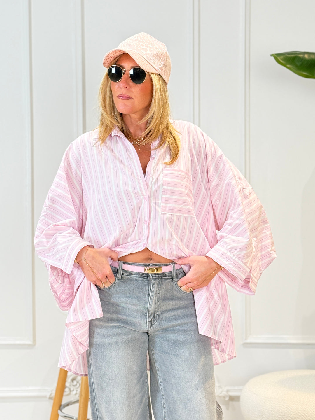 Chemise rayure maxi oversize 977 Rose