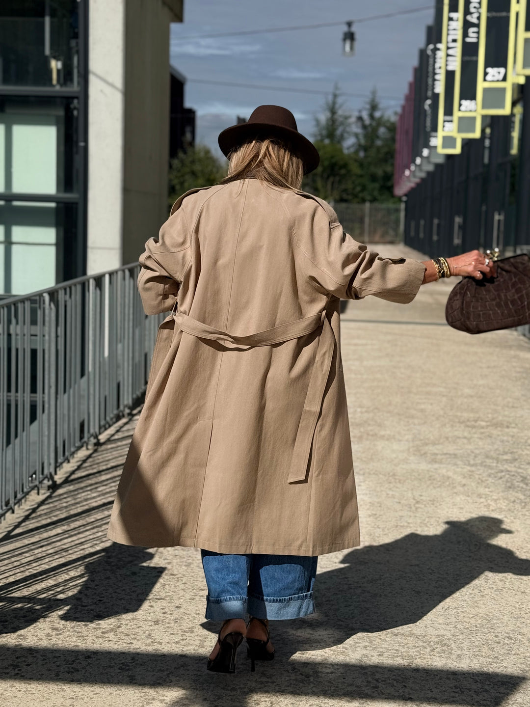 Veste long col similicuir choco