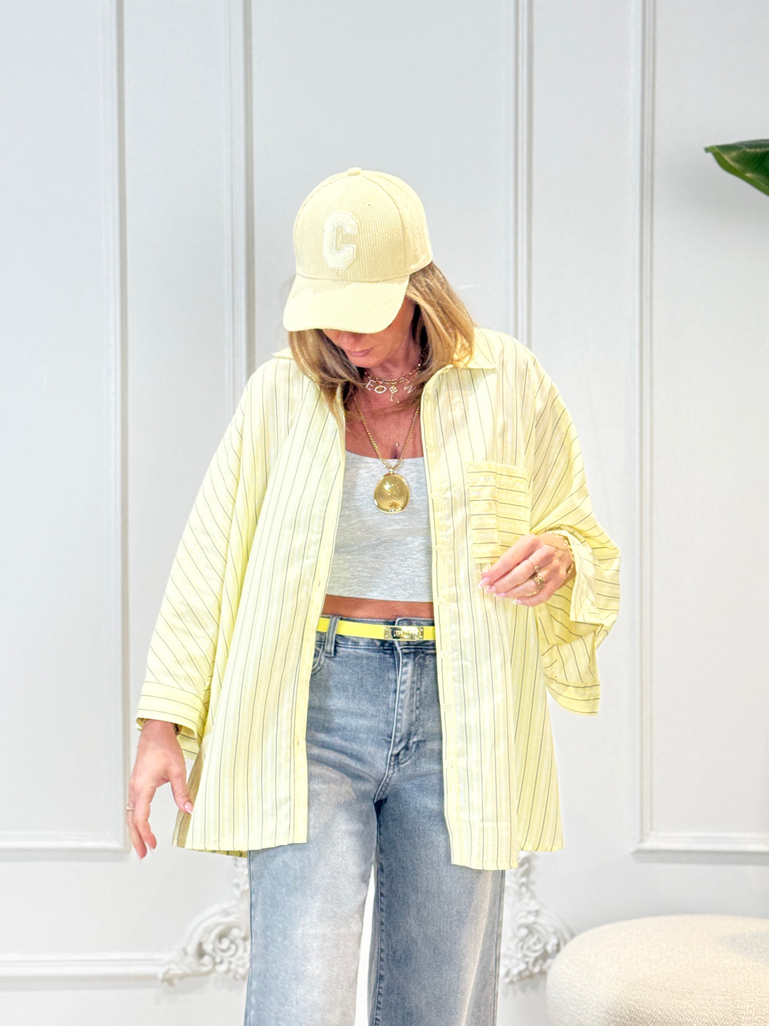 Chemise rayure maxi oversize 977 Jaune