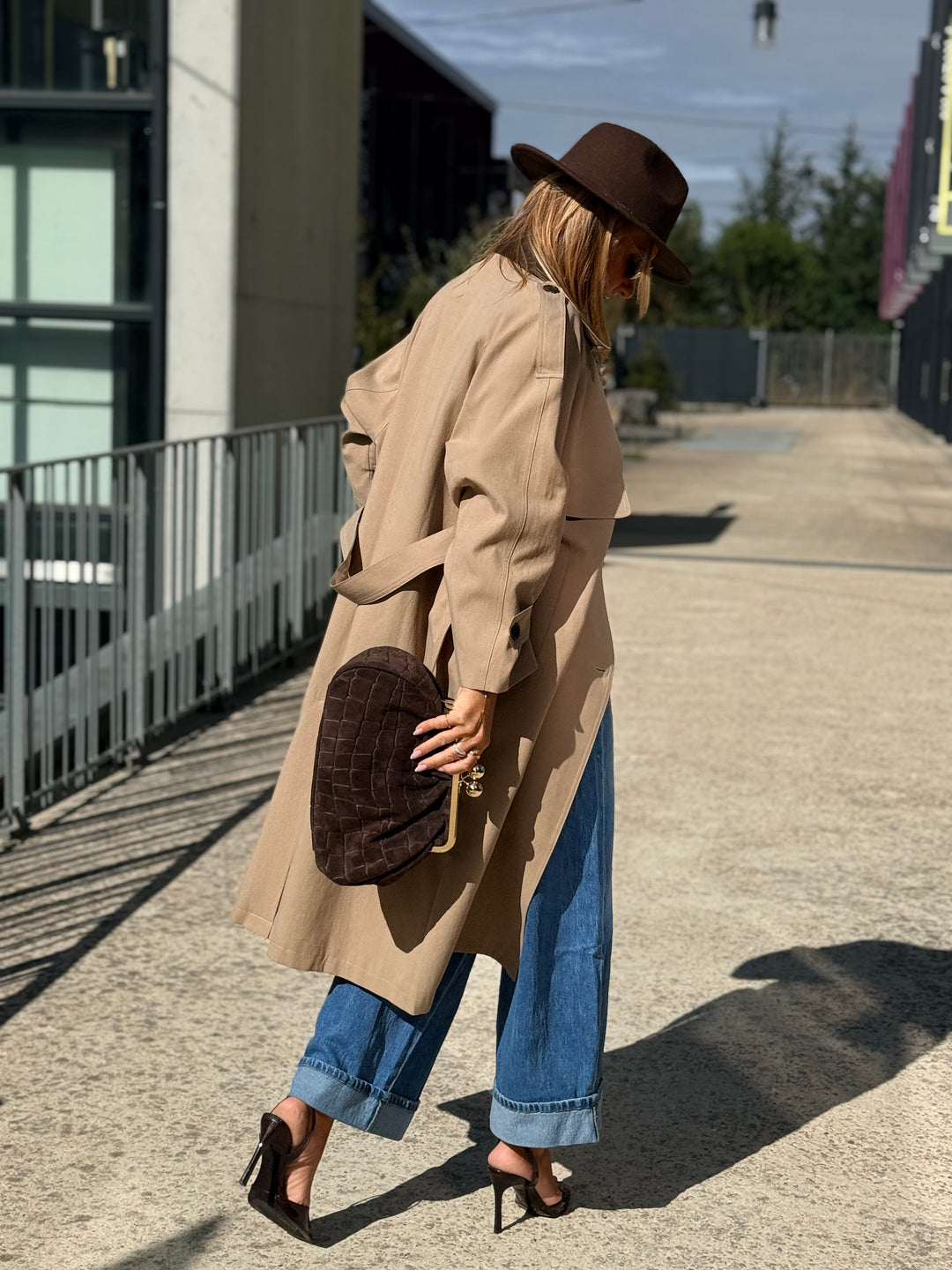 Veste long col similicuir choco