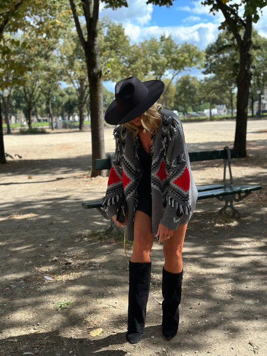 Gilet franges gris 3079