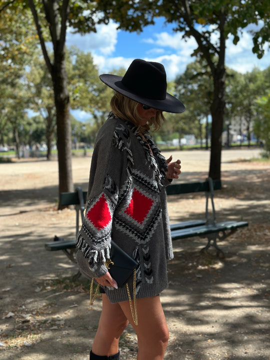 Gilet franges gris 3079
