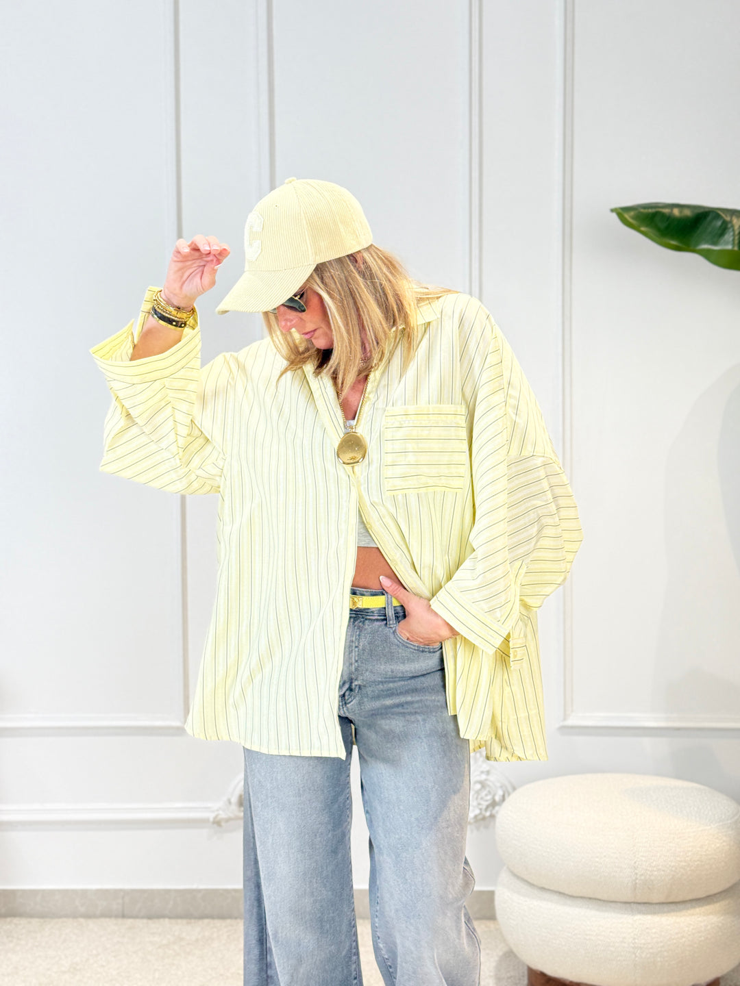 Chemise rayure maxi oversize 977 Jaune