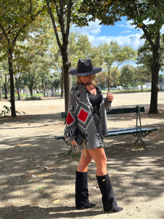 Gilet franges gris 3079