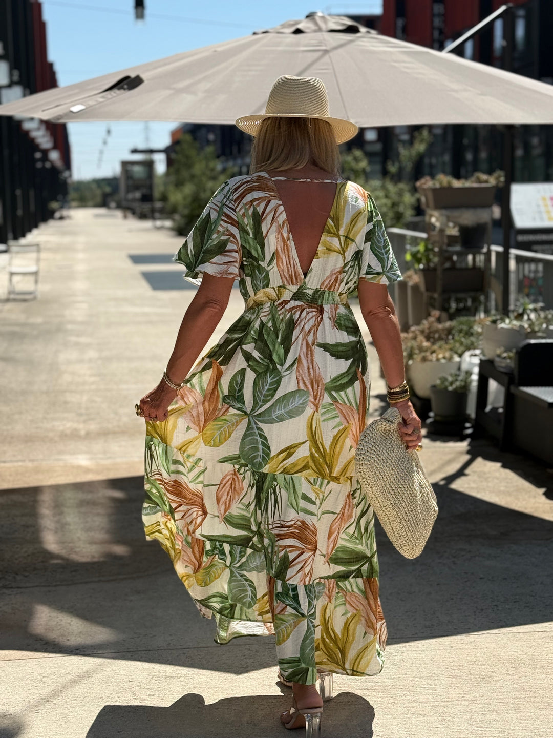 Robe longue imprimé palmier Vert 1526