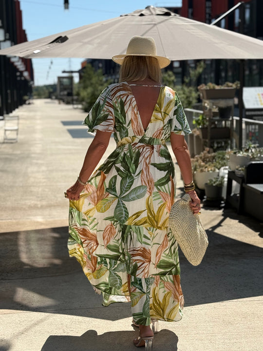 Robe longue imprimé palmier Vert 1526