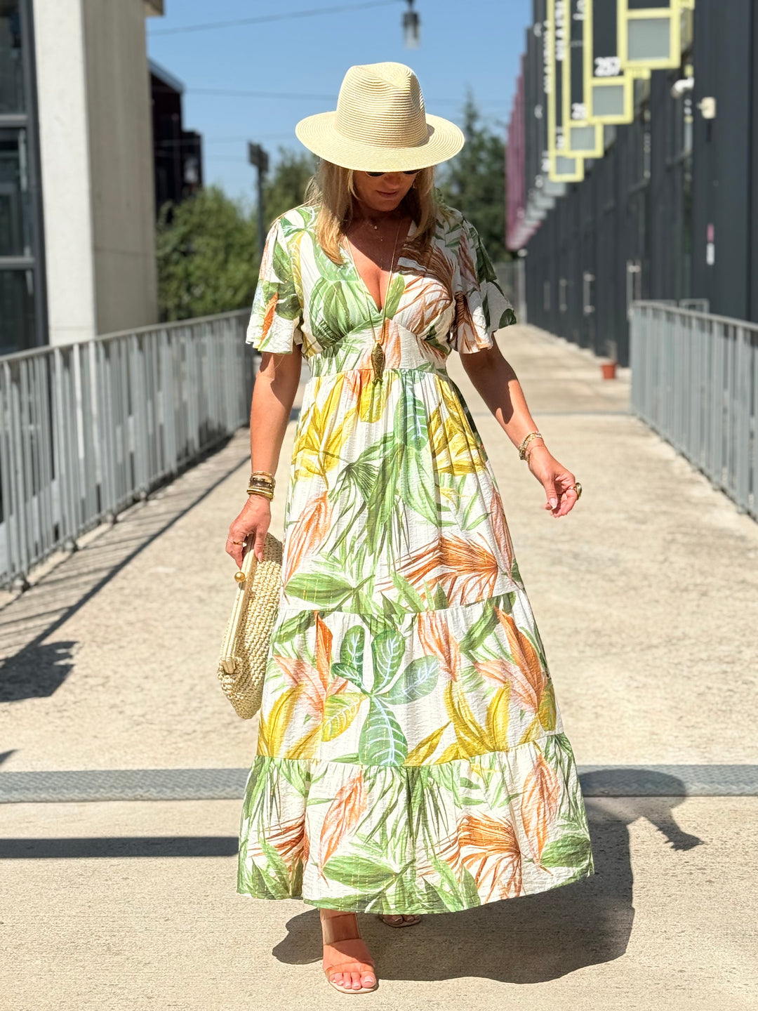 Robe longue imprimé palmier Vert 1526