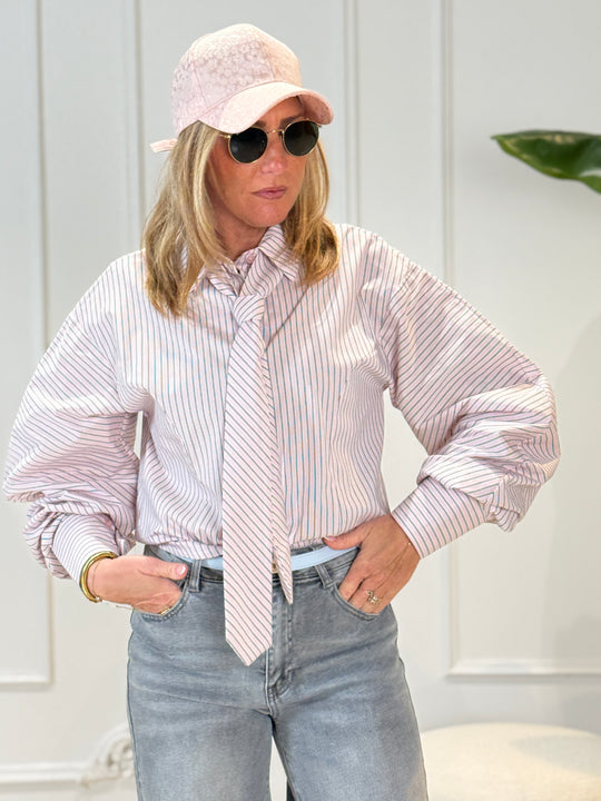 Chemise rayure cravate rose/rayure