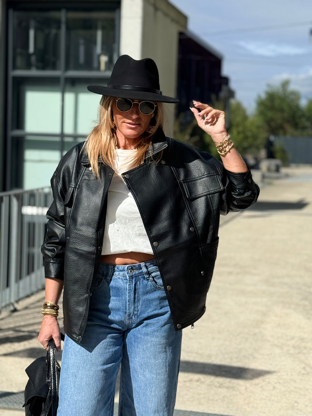 Veste similicuir oversize 870 Noir