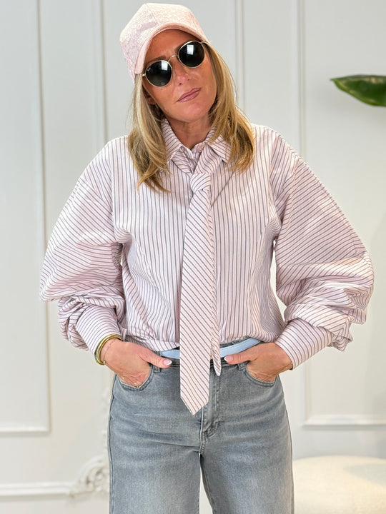 Chemise rayure cravate rose/rayure