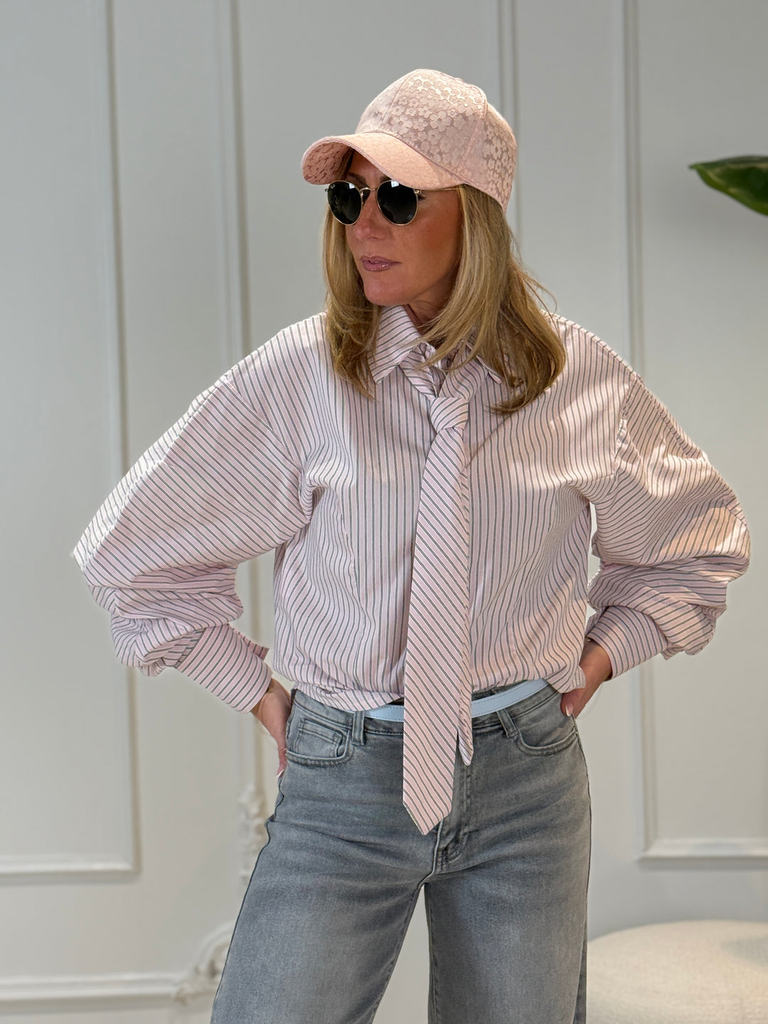 Chemise rayure cravate rose/rayure