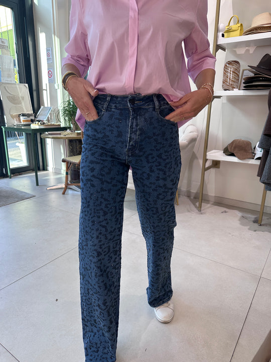 Jean Bleu strass léopard T6265-18-40