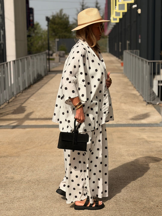 Pantalon palazzo à pois Blanc