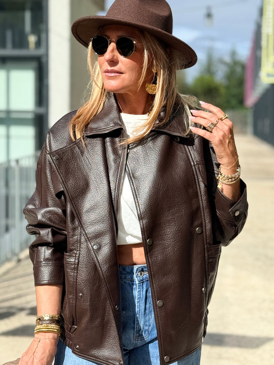 Veste similicuir oversize 870 Choco
