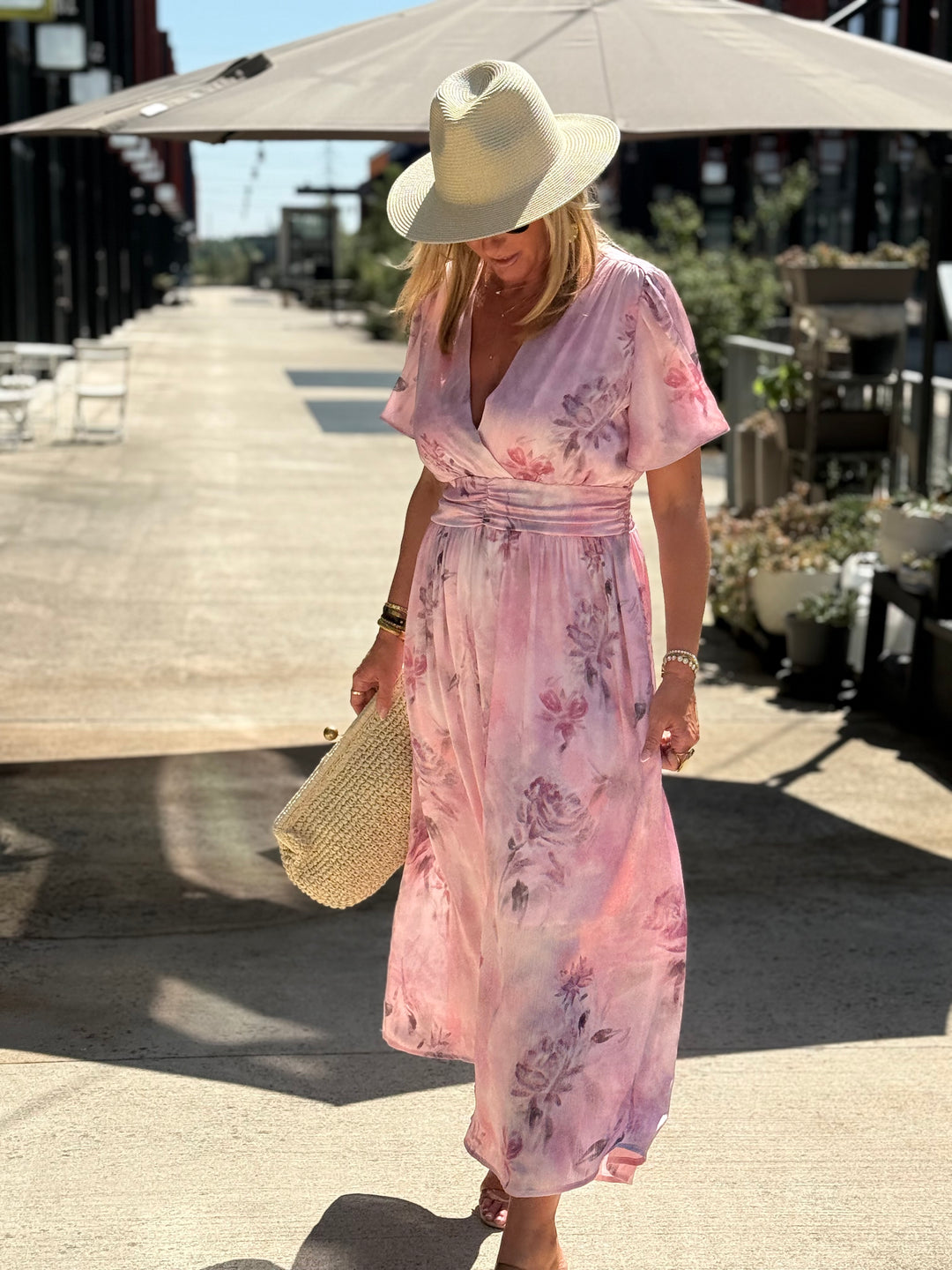 Robe longue imprimé floral rose 1386