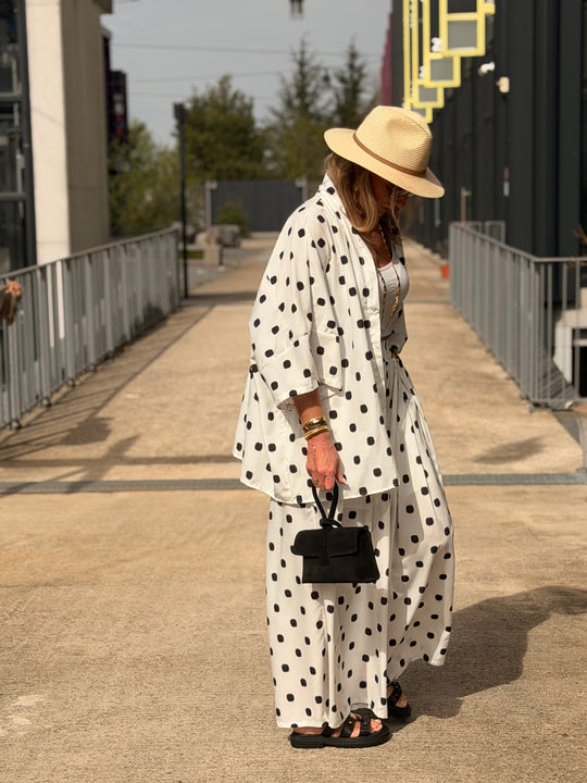 Pantalon palazzo à pois Blanc
