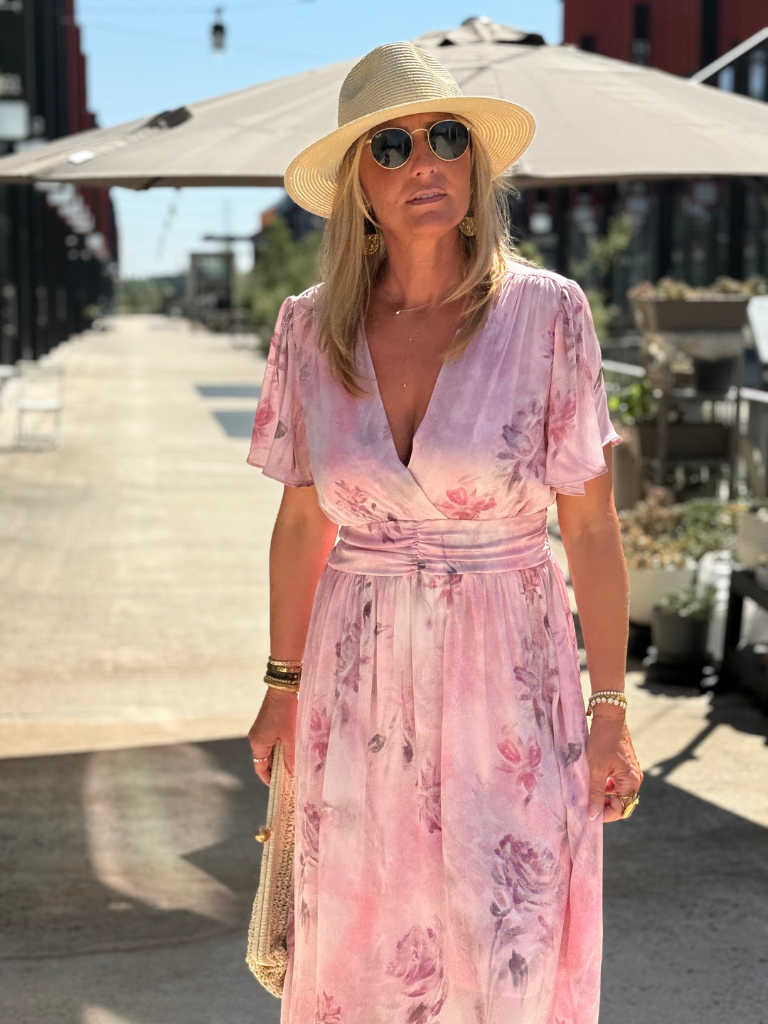 Robe longue imprimé floral rose 1386