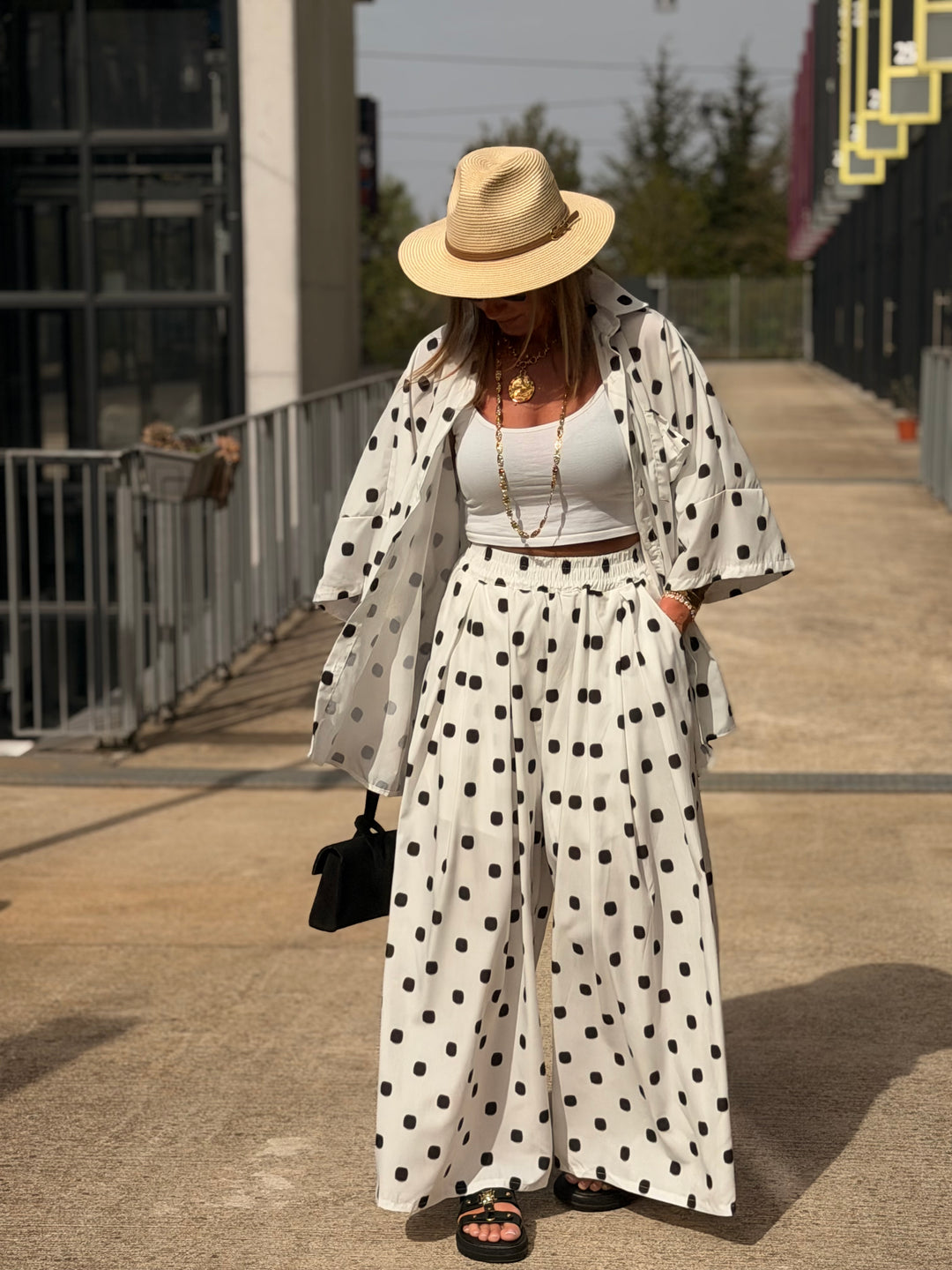 Pantalon palazzo à pois Blanc