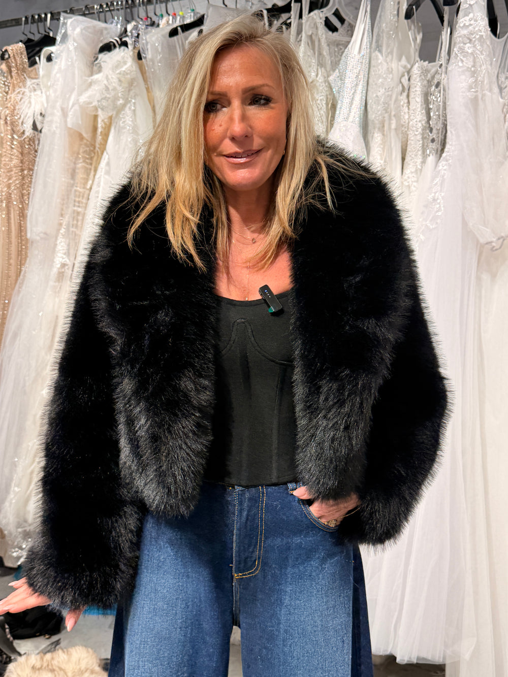 Veste fourrure courte Noir