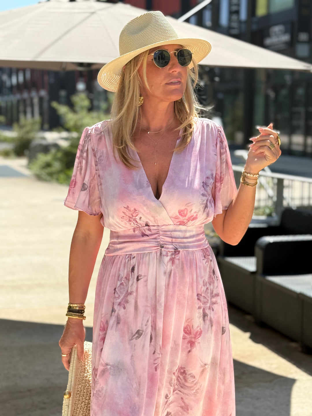 Robe longue imprimé floral rose 1386