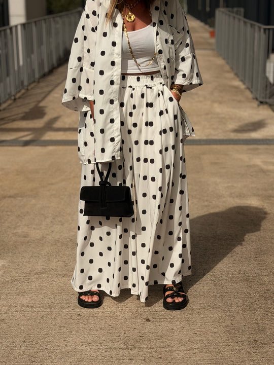 Pantalon palazzo à pois Blanc