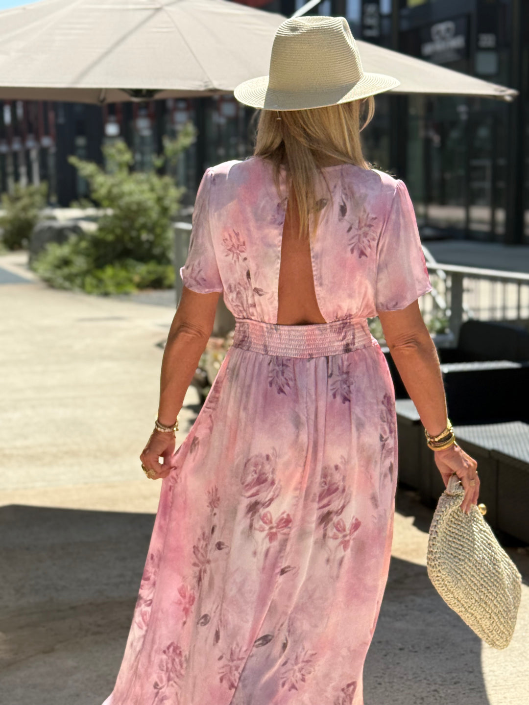 Robe longue imprimé floral rose 1386