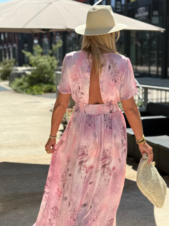 Robe longue imprimé floral rose 1386