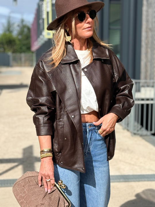 Veste similicuir oversize 870 Choco