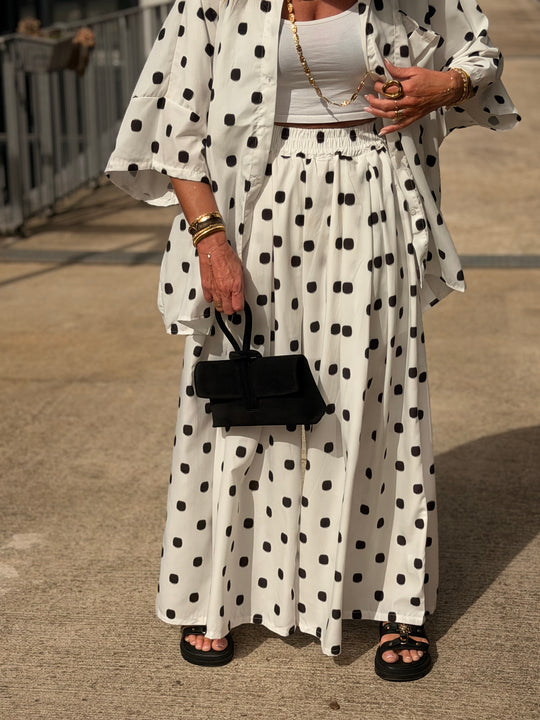 Pantalon palazzo à pois Blanc