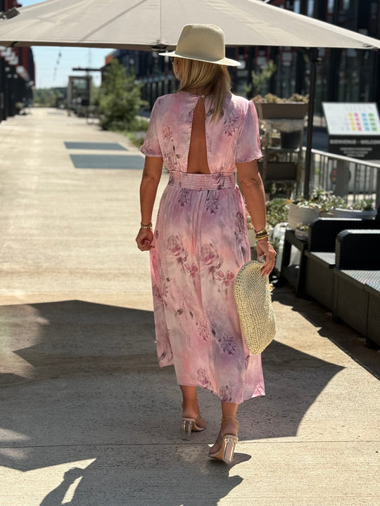 Robe longue imprimé floral rose 1386
