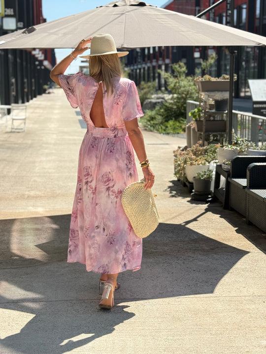 Robe longue imprimé floral rose 1386