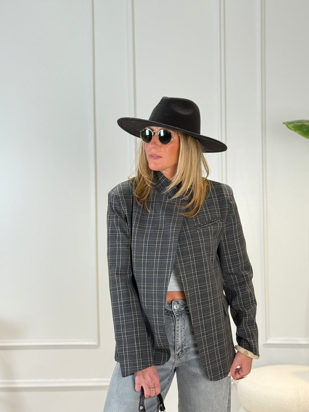 Blazer croisé miri gris carreaux