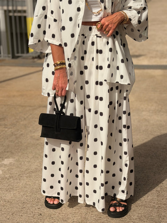 Pantalon palazzo à pois Blanc