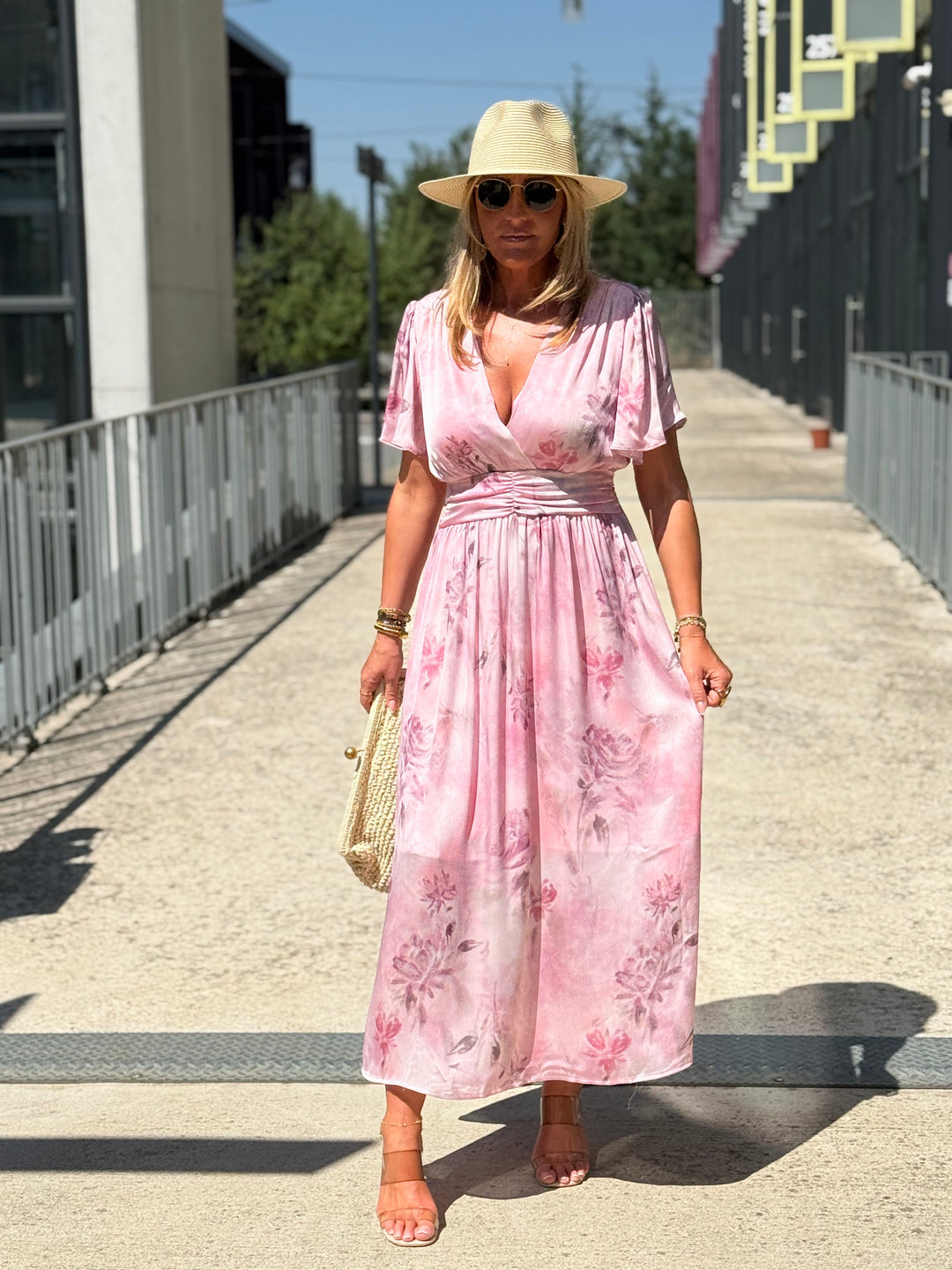Robe longue imprimé floral rose 1386