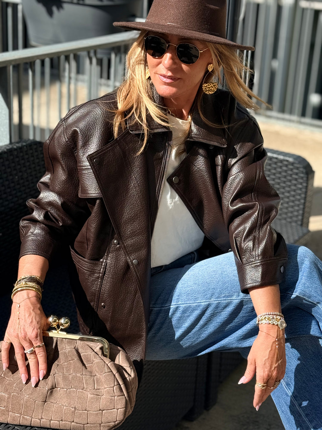 Veste similicuir oversize 870 Choco