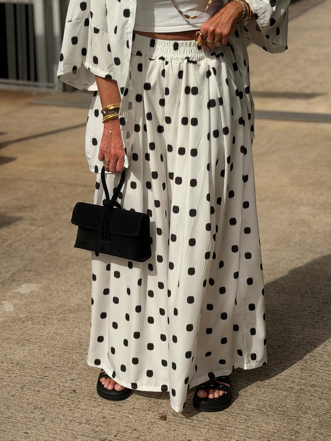 Pantalon palazzo à pois Blanc