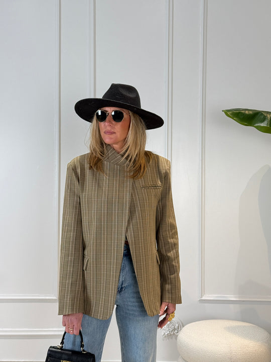Blazer croisé taupe/kaki carreaux 9908 (qualité premium)