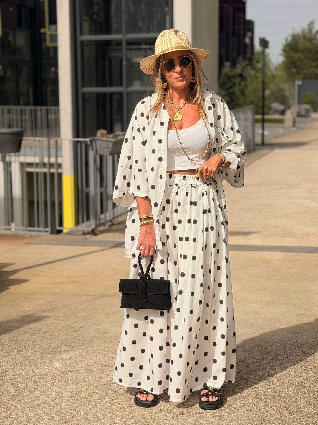 Pantalon palazzo à pois Blanc